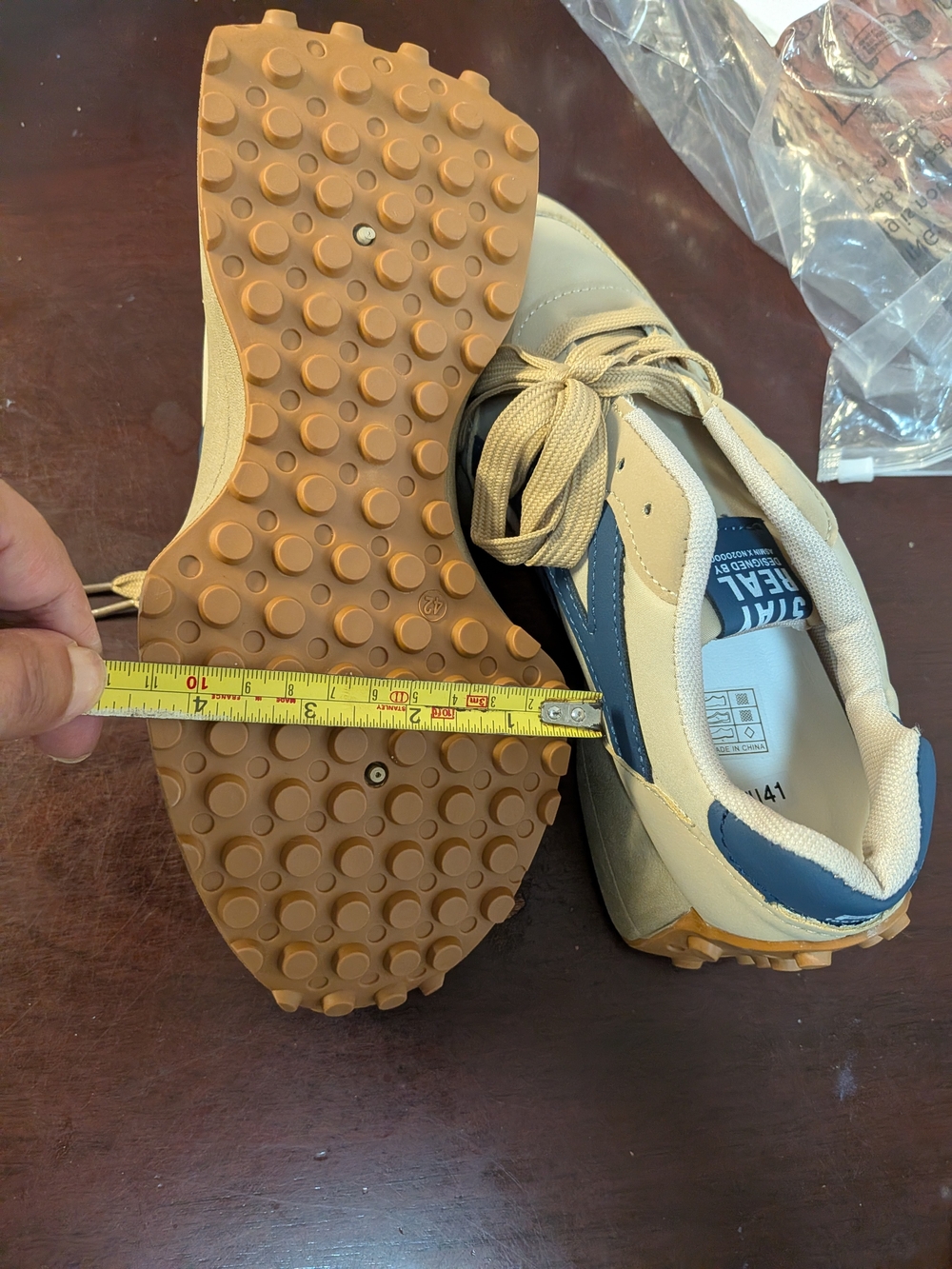 Beige and Navy Women's Retro Trainer Sneakers - Picture 7 of 7